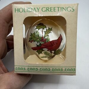 Vintage Red Cardinal Christmas Ornament Holiday Greetings In Box Made In USA